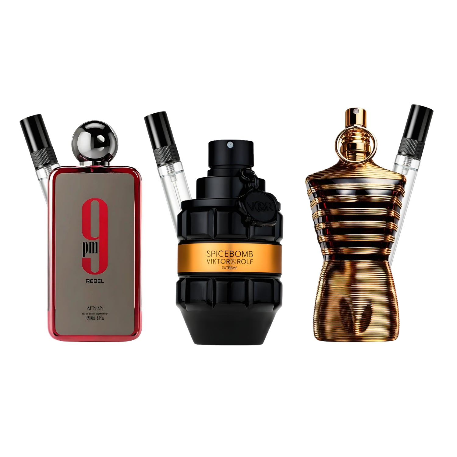 Pack 3 × 10 ml (9PM Rebel + Spicebomb Extreme + Le Male Elixir)
