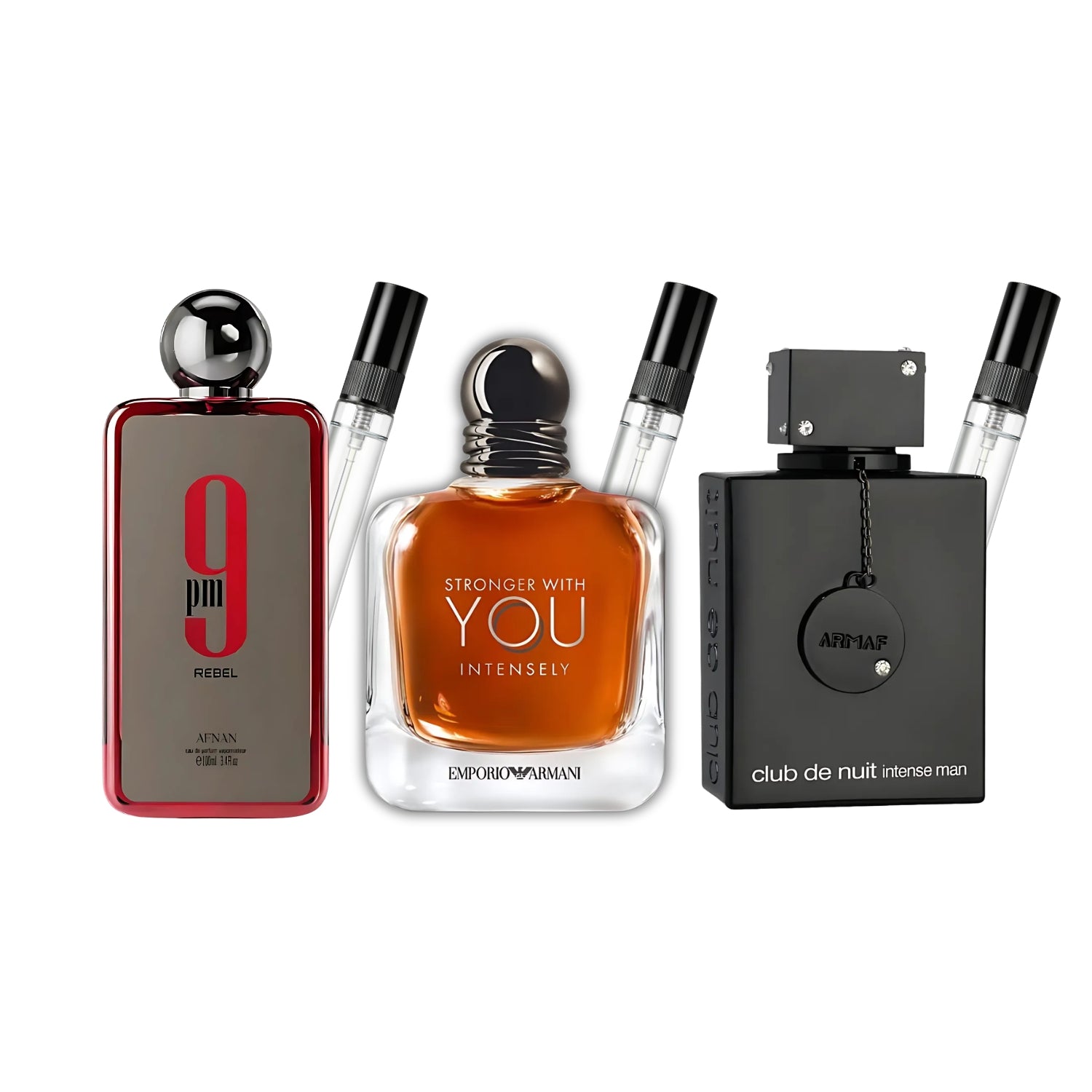 Pack 3 × 10 ml (9PM Rebel + Stronger With You Intensely + Club de Nuit Parfum)