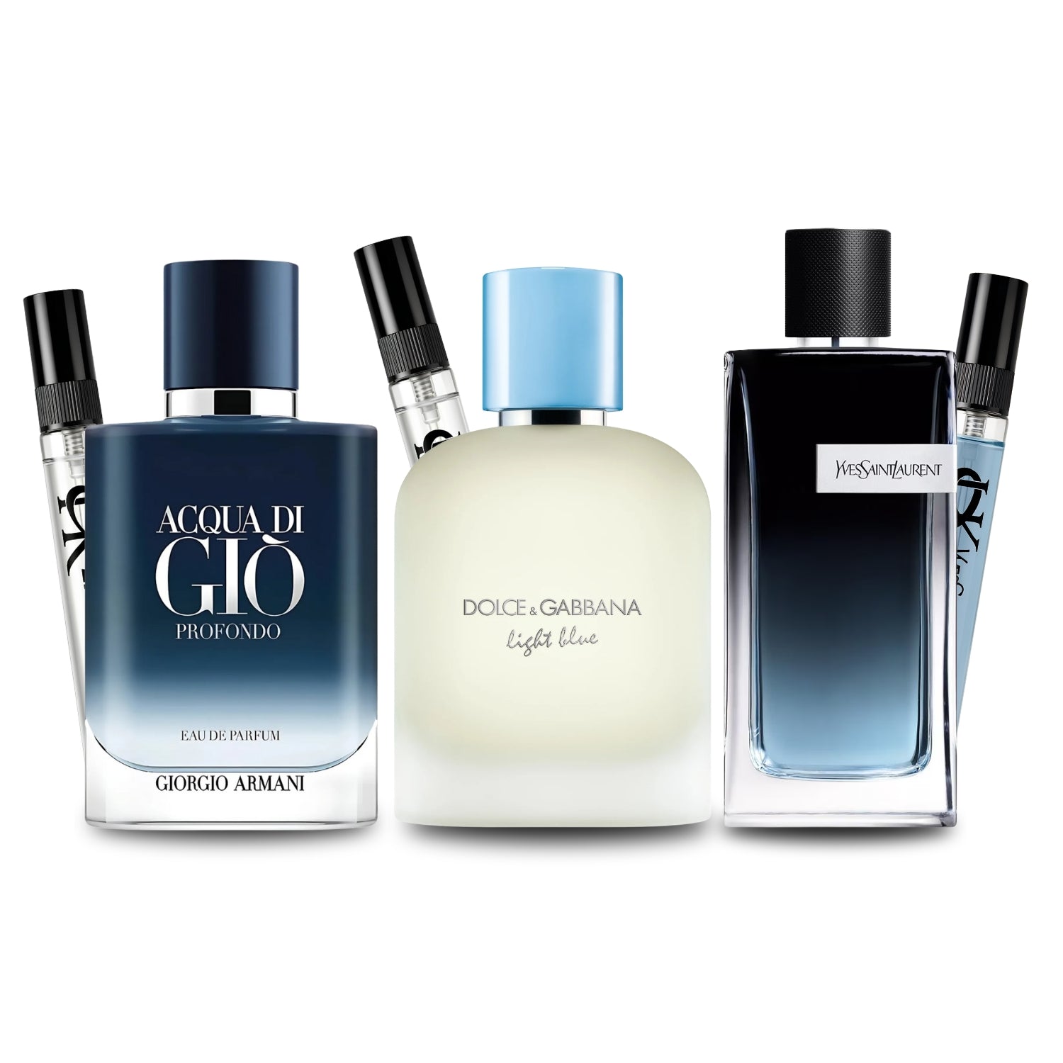 Pack 3 × 10 ml (Acqua di Giò Profondo + Light Blue pour Homme + Y Eau de Parfum)
