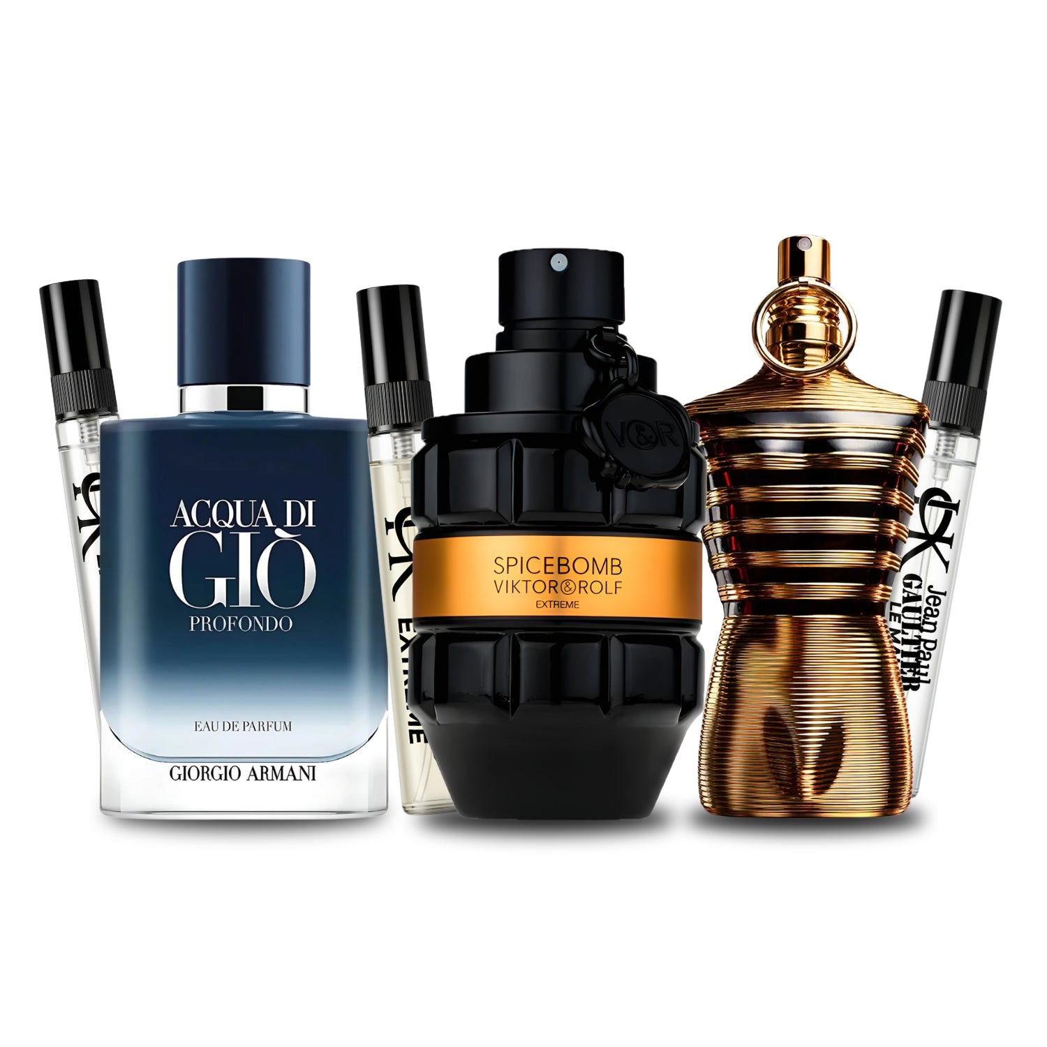Pack 3 × 10 ml (Acqua di Giò Profondo + Spice Bomb Extreme + Le Male Elixir)