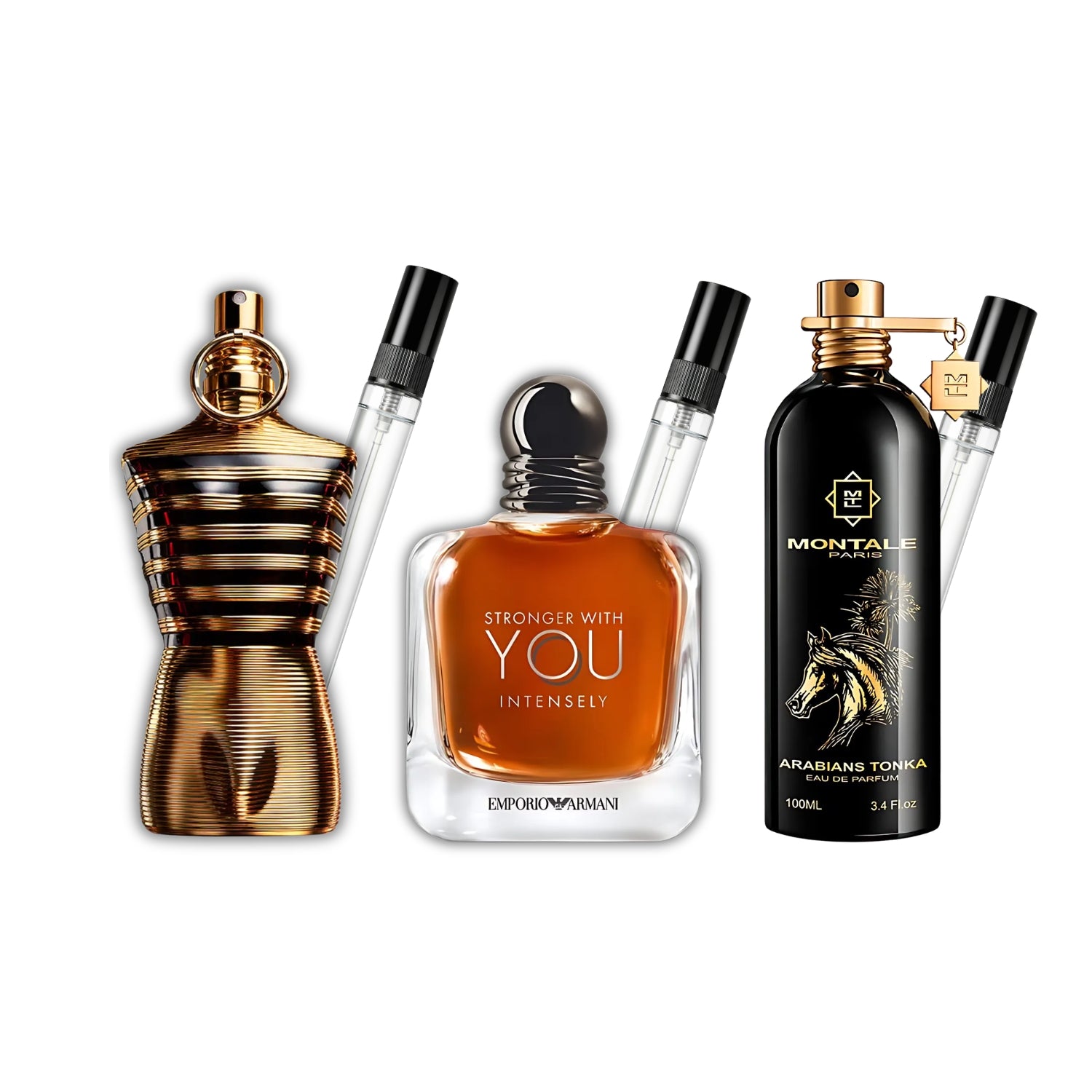Pack 3 × 10 ml (Le Male Elixir + Stronger With You Intensely + Arabians Tonka)
