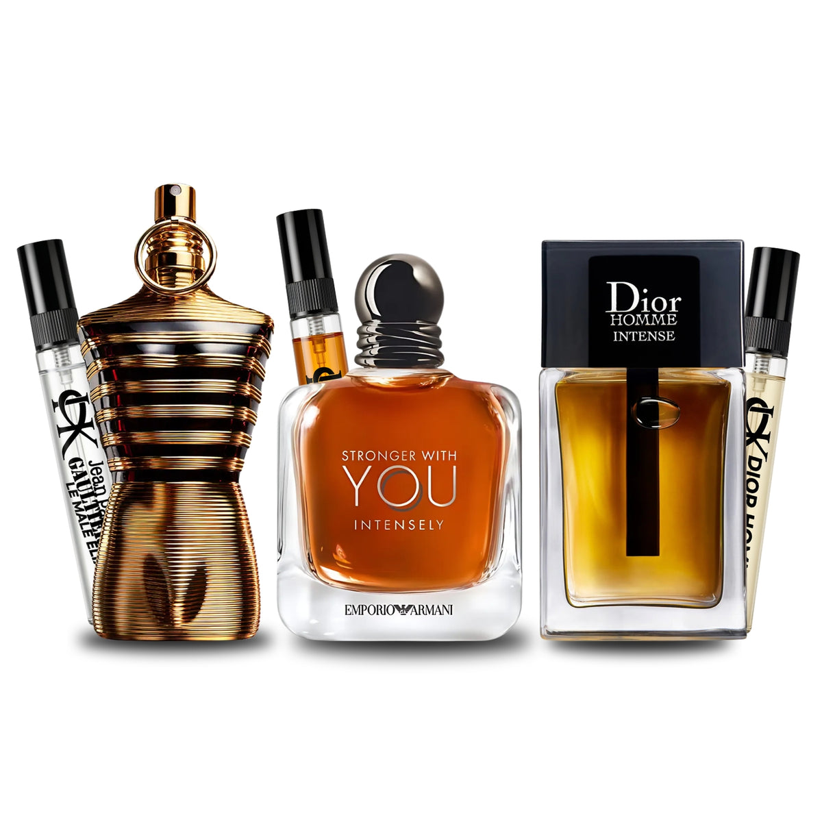 Pack 3 × 10 ml (Le Male Elixir + Stronger With You Intensely + Dior Homme Intense)