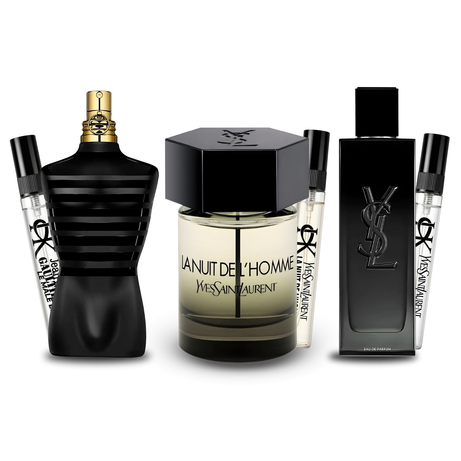 Pack 3 × 10 ml (Le Male Le Parfum + La Nuit de L'Homme + MYSLF Eau de Parfum)