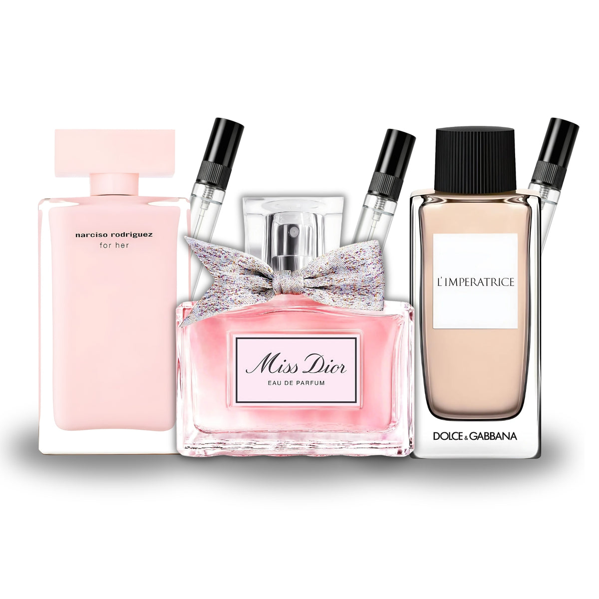 Pack 3 × 10 ml (Narciso Rodriguez For Her + Miss Dior EDP + L’Imperatrice)