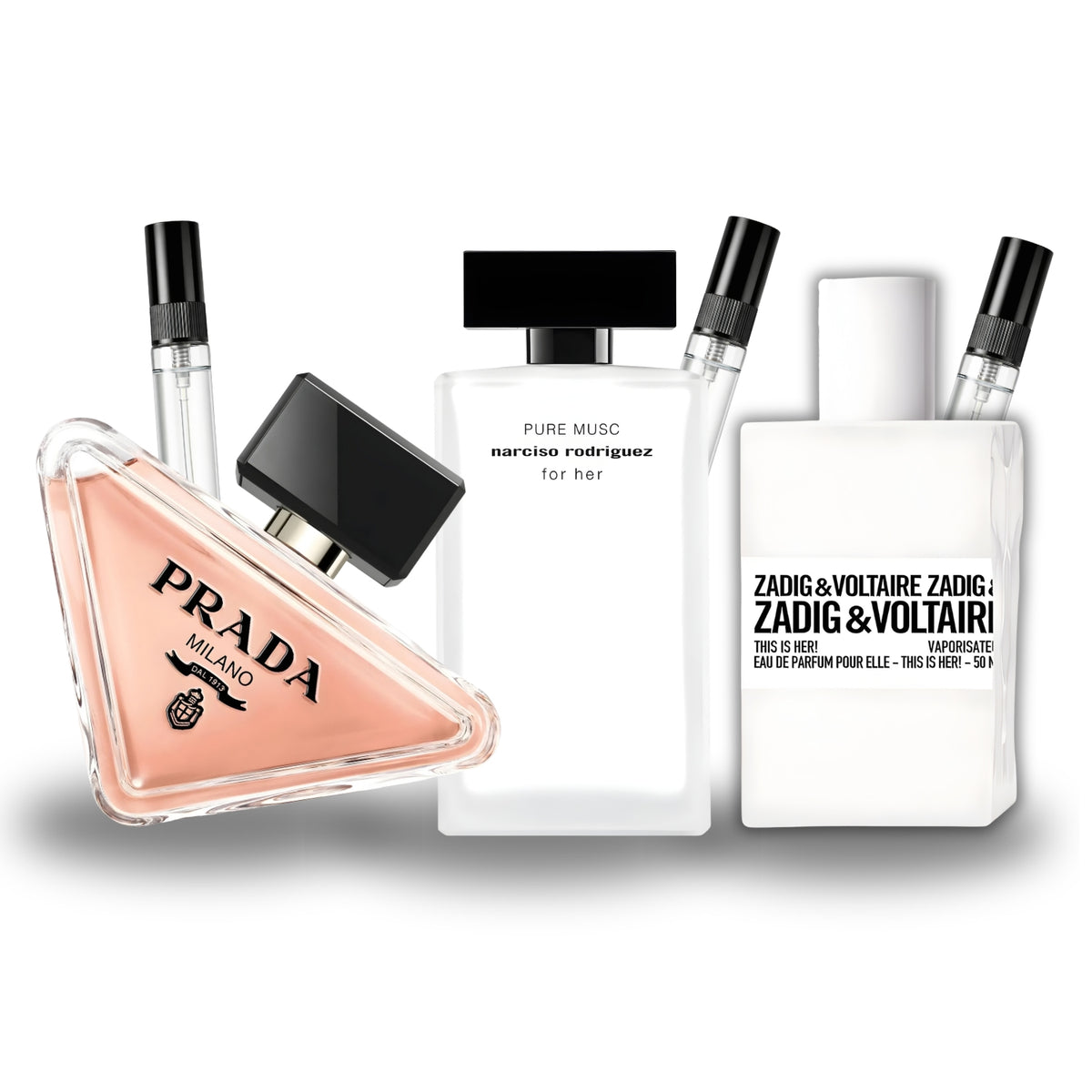 Pack 3 × 10 ml (Prada Paradoxe + Narciso Pure Musc For Her + Zadig & Voltaire This Is Her)
