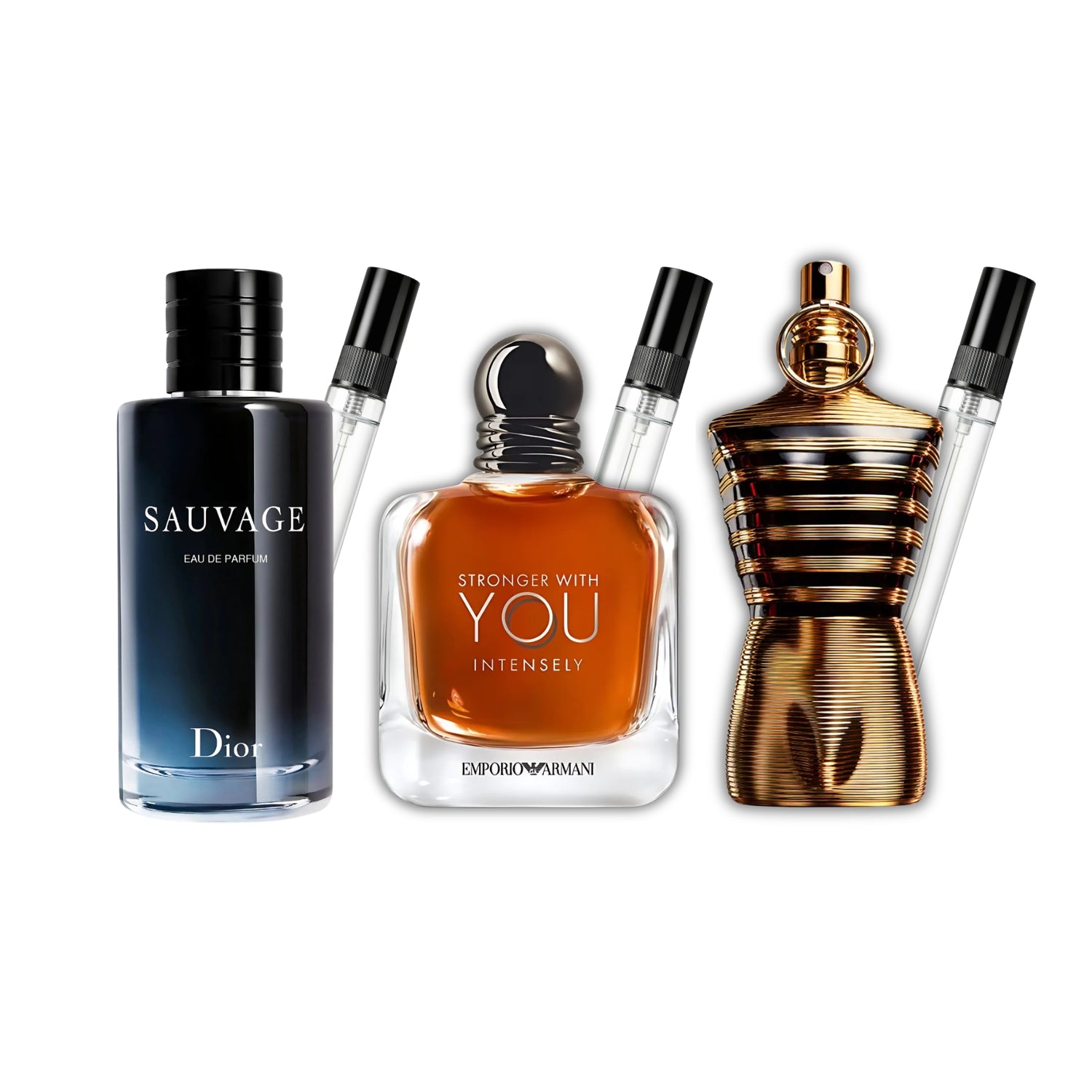 Pack 3 × 10 ml (Dior Sauvage + Stronger With You Intensely + Le Male Elixir)