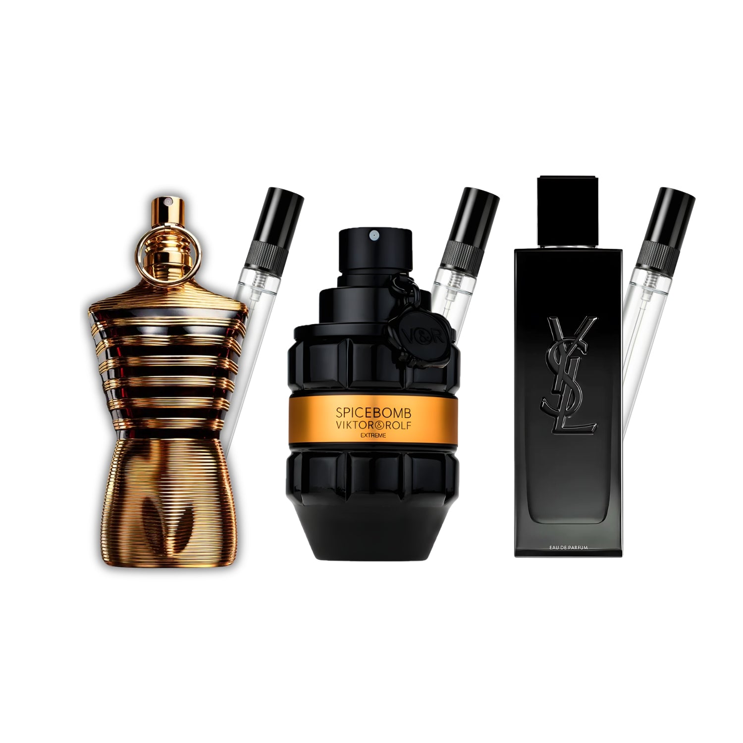 Pack 3 × 10 ml (Le Male Elixir + Spicebomb Extreme + YSL MYSLF EDP)