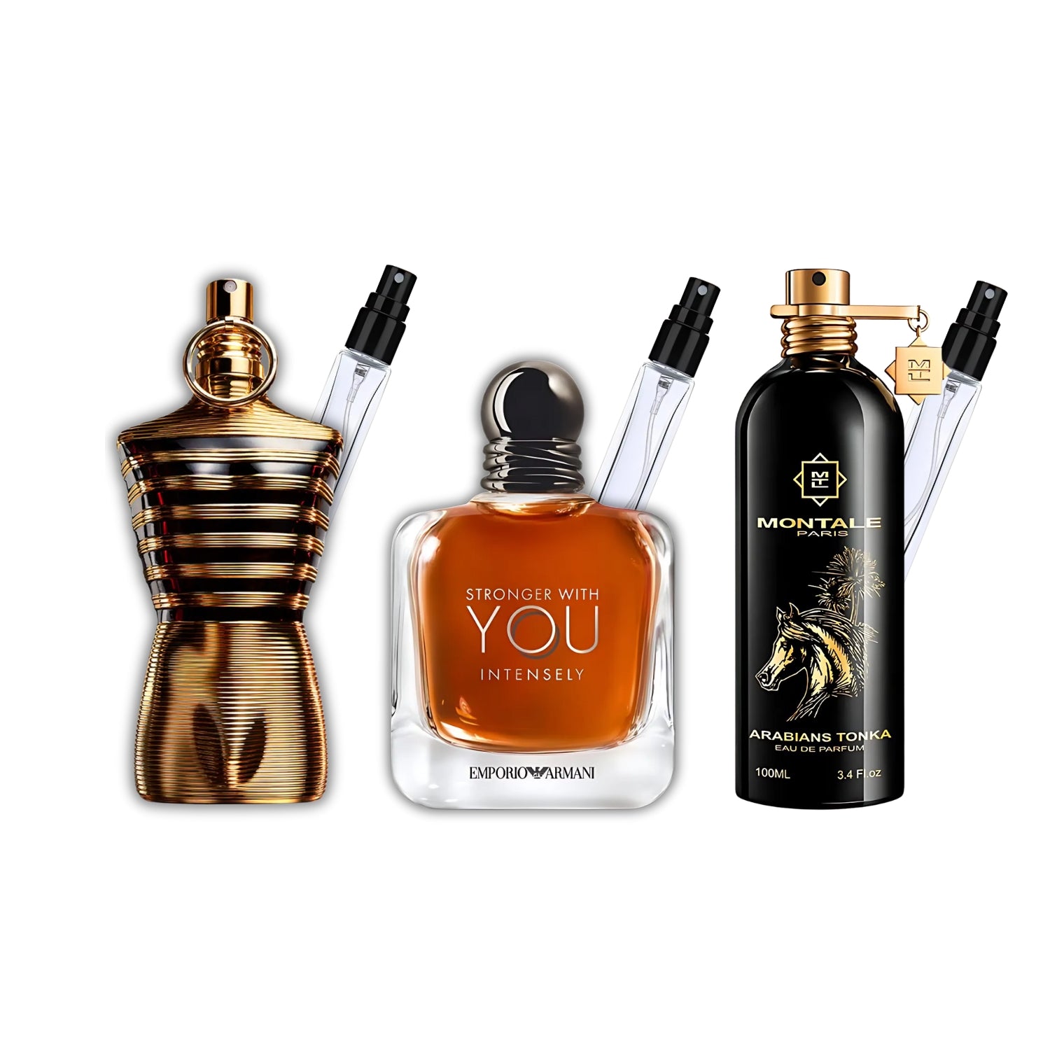The Inferno Trio – Pack 3 × 10 ml (Le Male Elixir + Stronger With You Intensely + Arabians Tonka)