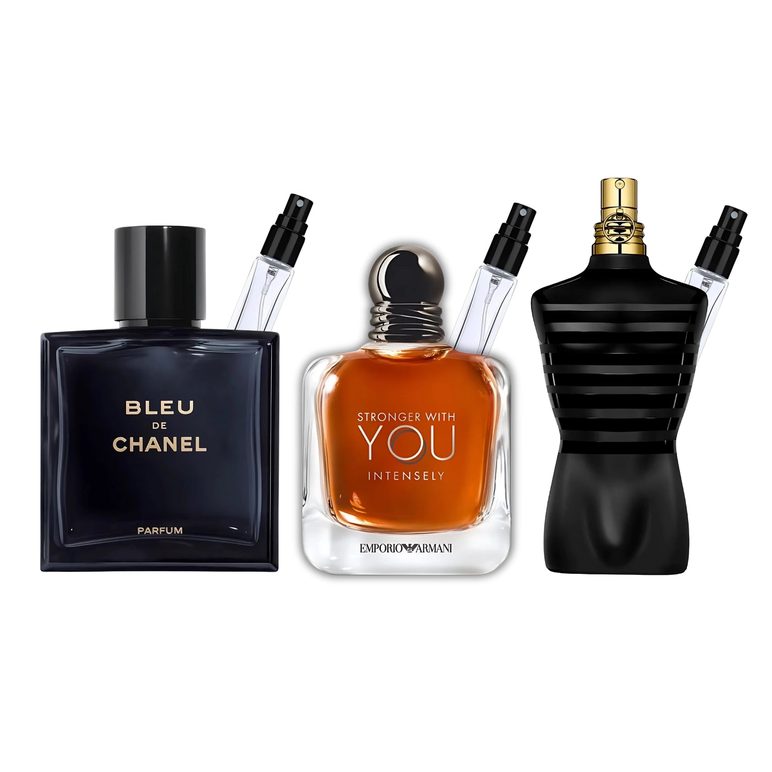 The Prestige Code – Pack 3 × 10 ml (Bleu de Chanel + Stronger With You Intensely + Le Male Le Parfum)