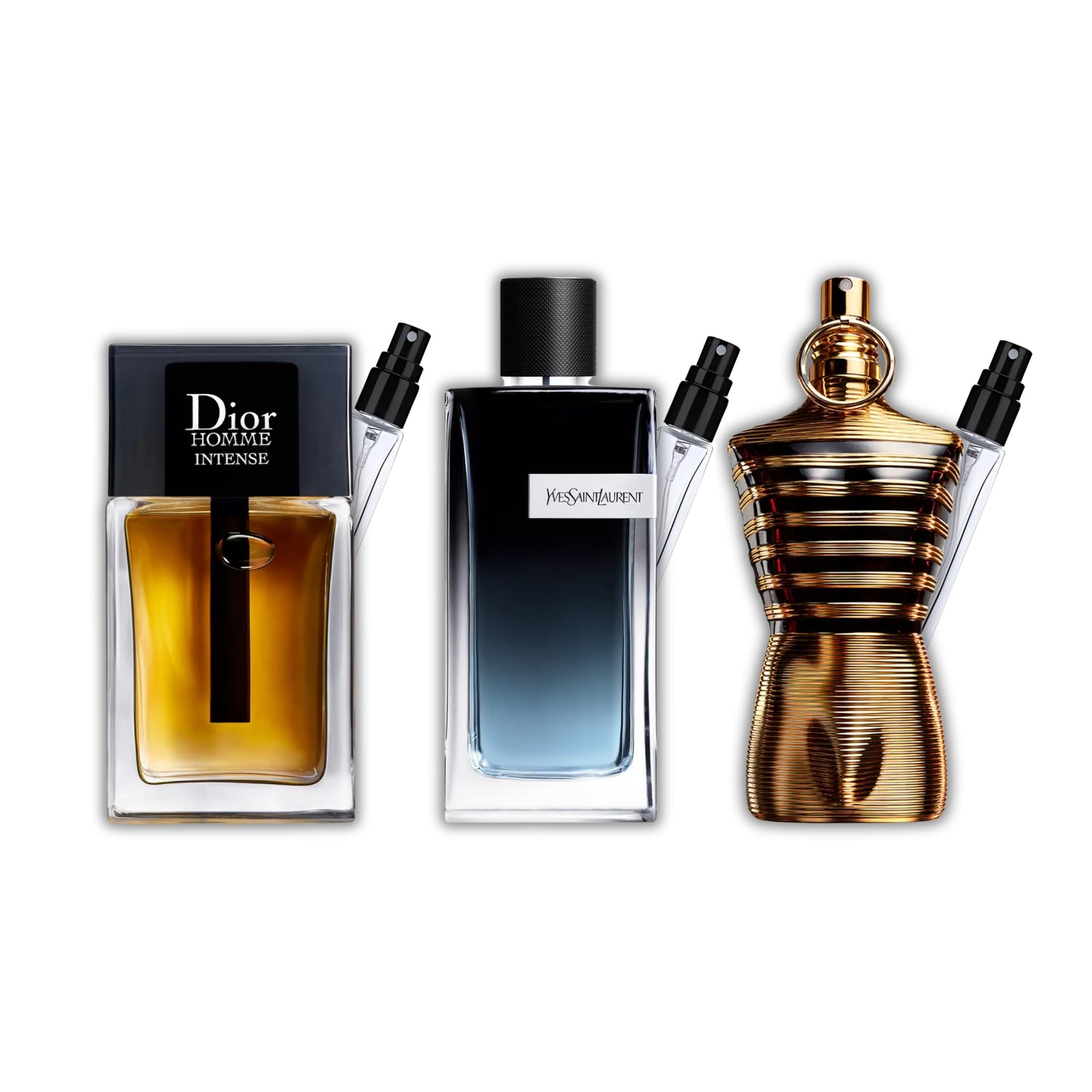 The Prestige Trio – Pack 3 × 10 ml (Dior Homme Intense + YSL Y EDP + Le Male Elixir)