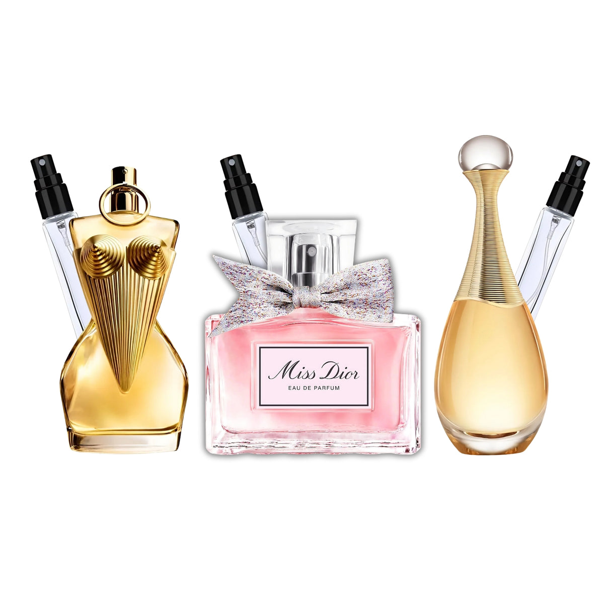 Trilogie Dorée – Pack 3 × 10 ml (Jean Paul Gaultier Divine + Miss Dior EDP + J’adore Dior)