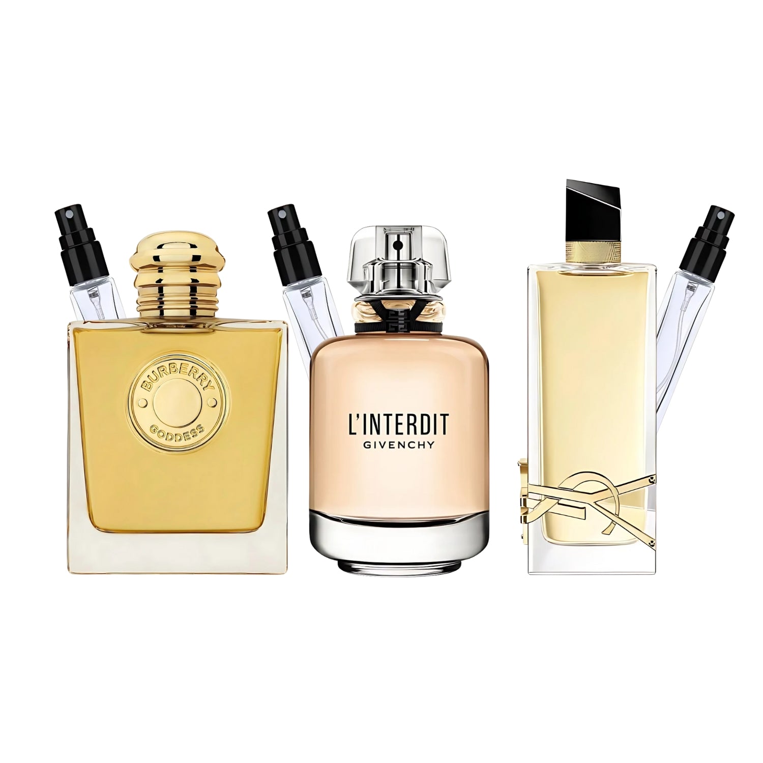 Trilogie Suprême – Pack 3 × 10 ml (Burberry Goddess Intense + Givenchy L’Interdit EDP + YSL Libre EDP)