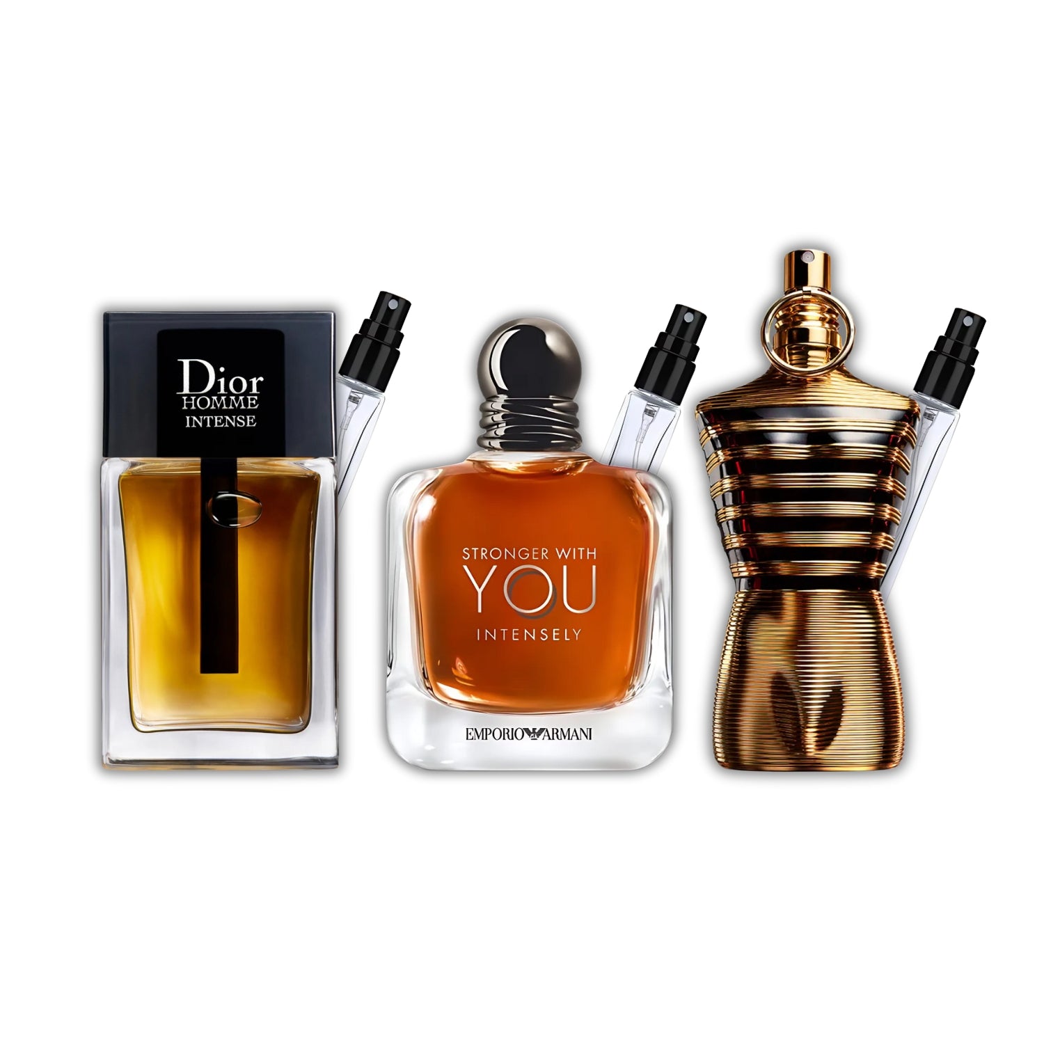 Trilogie d’Intensité – Pack 3 × 10 ml (Dior Homme Intense + Stronger With You Intensely + Le Male Elixir)