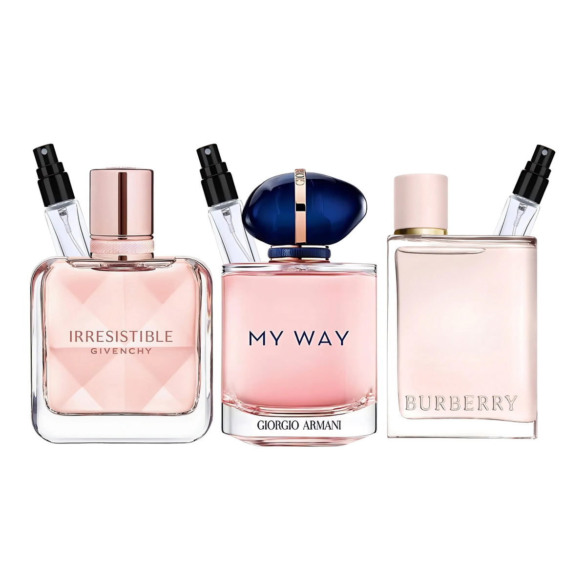 Trilogie de Charme – Pack 3 × 10 ml (Givenchy Irresistible + My Way + Burberry Her)