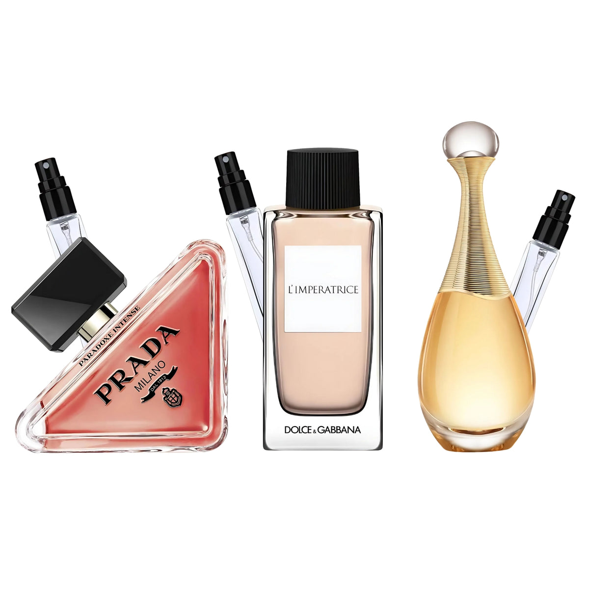Trilogie de Lumière – Pack 3 × 10 ml (Prada Paradoxe Intense + L’Imperatrice + J’adore Dior)