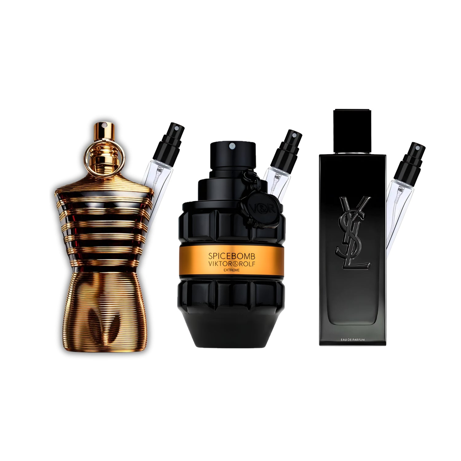 Trio Volcanic Desire – Pack 3 × 10 ml (Le Male Elixir + Spicebomb Extreme + YSL MYSLF EDP)